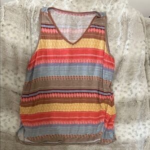 Maurices Multi-Stripe V-Neck Tank Top in Coral, Mustard, Light Blue & Tan